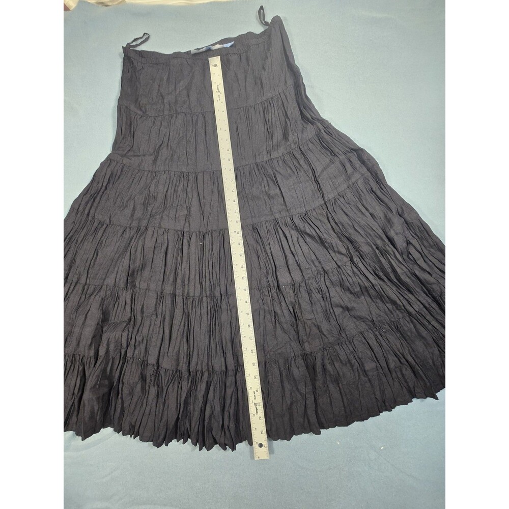Half Moon Bay Women’s Black Wrinkled Chiffon Tiered Lined Boho Midi Skirt M - Picture 7 of 9